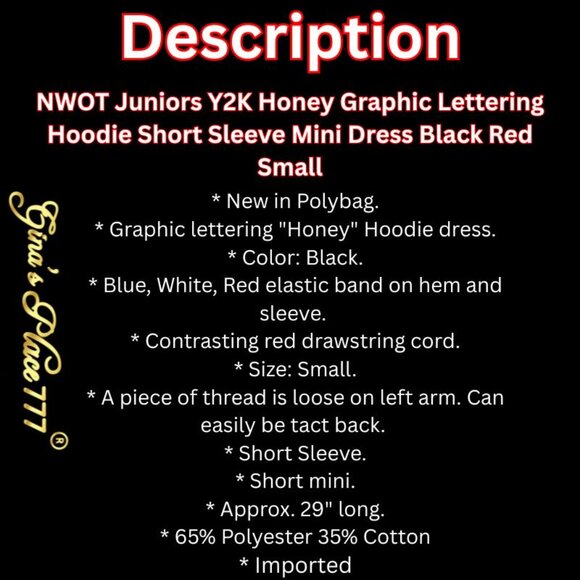 Juniors Y2k Honey Graphic Lettering Hoodie Short Sleeve Mini Dress Blk & Red Sm - Picture 4 of 9